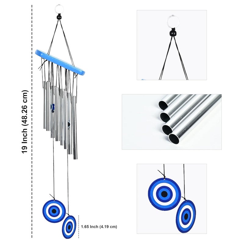 ZAICUS Metal Evil Eye Wind Chimes – Wind Chime for Home and Balcony – Feng Shui Hanging Décor for Positive Energy, Protection & Outdoor Decoration (8 Pipes) - Image 2