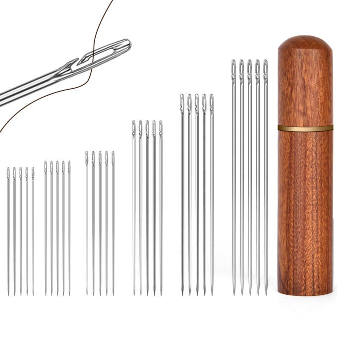 30 PCS SELFTHREADING NEEDLES 6 SIZE EASY THREADING DURABLE RUSTPROOF STAINLESS STEEL WOODEN CASE HAND SEWING EMBROIDERY DIY CRAFT