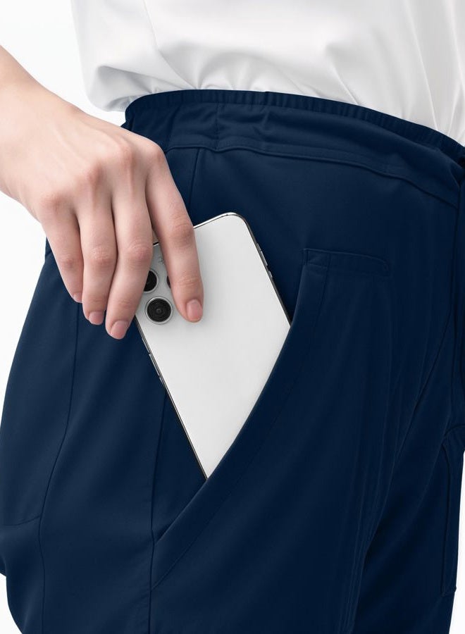 NY Threads Scrub Pant Elastic Waist - 5 Pockets - Classic Straight Leg Stretchable Yoga Bottom Workwear Cargo Pants - Regular (Small - Navy) - Image 3