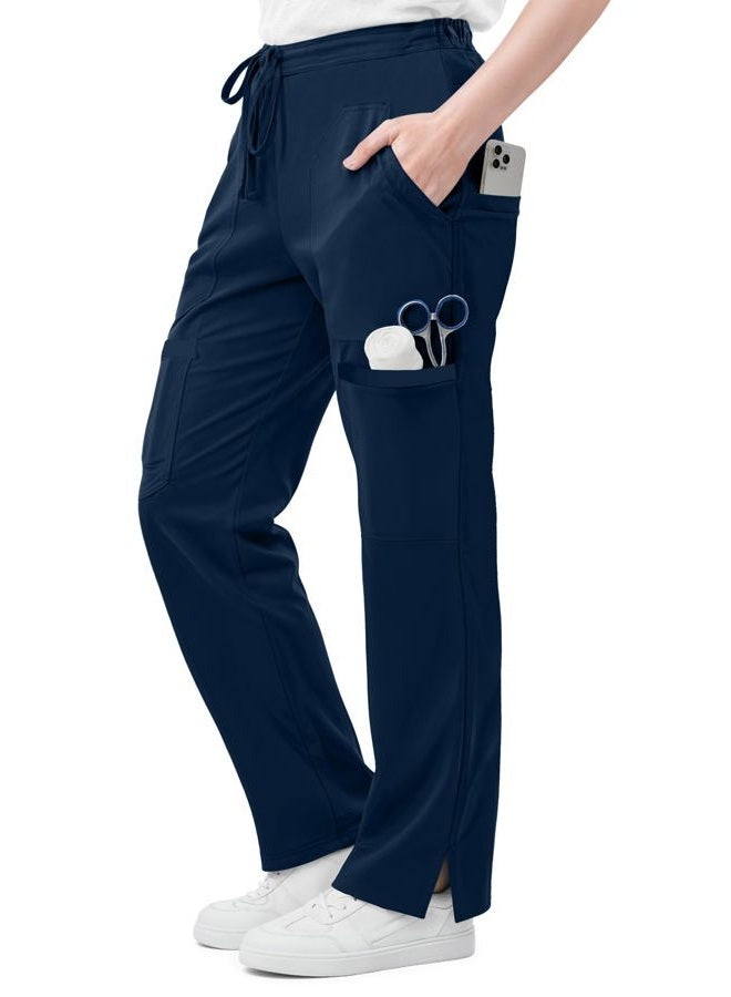 NY Threads Scrub Pant Elastic Waist - 5 Pockets - Classic Straight Leg Stretchable Yoga Bottom Workwear Cargo Pants - Regular (Small - Navy) - Image 1