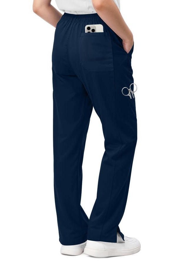 NY Threads Scrub Pant Elastic Waist - 5 Pockets - Classic Straight Leg Stretchable Yoga Bottom Workwear Cargo Pants - Regular (Small - Navy) - Image 2