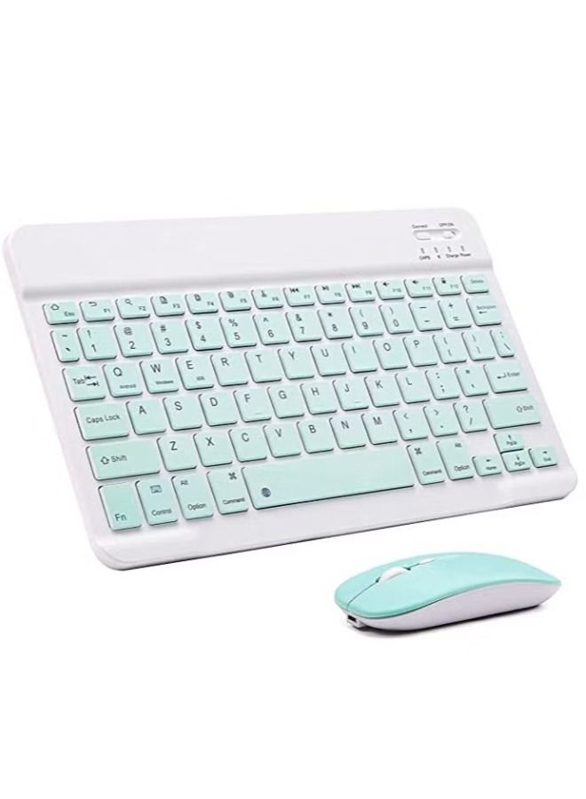 Wireless Bluetooth Three System Universal Mobile phone and Tablet Keyboard with Mouse Set - English Green