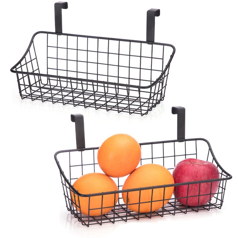 LeleCAT Basket with hook Grid Storage Basket Hang it behind a door or on a railing Over the Cabinet Door Small BLack2 Pack