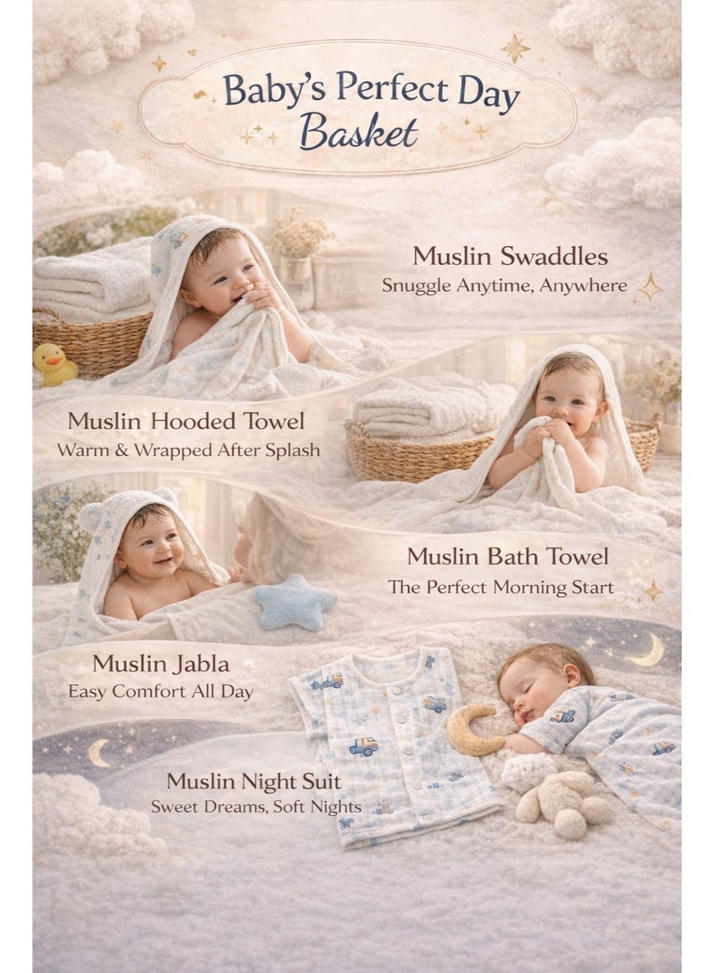 Ultimate Muslin Day Pack for Baby Boy - 5-Piece Essential Set (Bath, Play, Sleep & Swaddle) 3-6 Months - Image 1