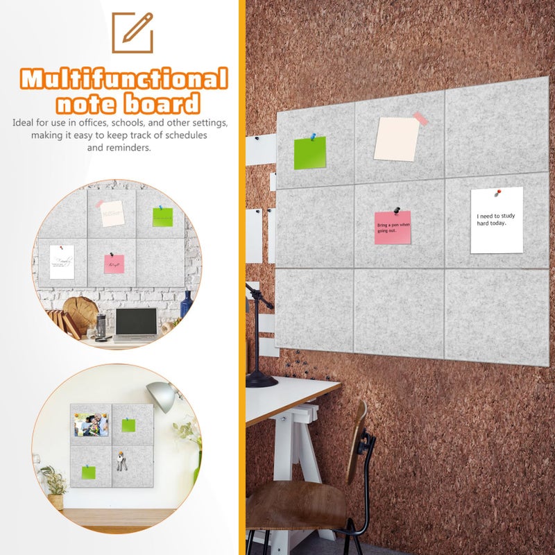 Silver Grey Adhesive Felt Bulletin Board 12 Pack Office Wall Tiles Memo Board - Image 4