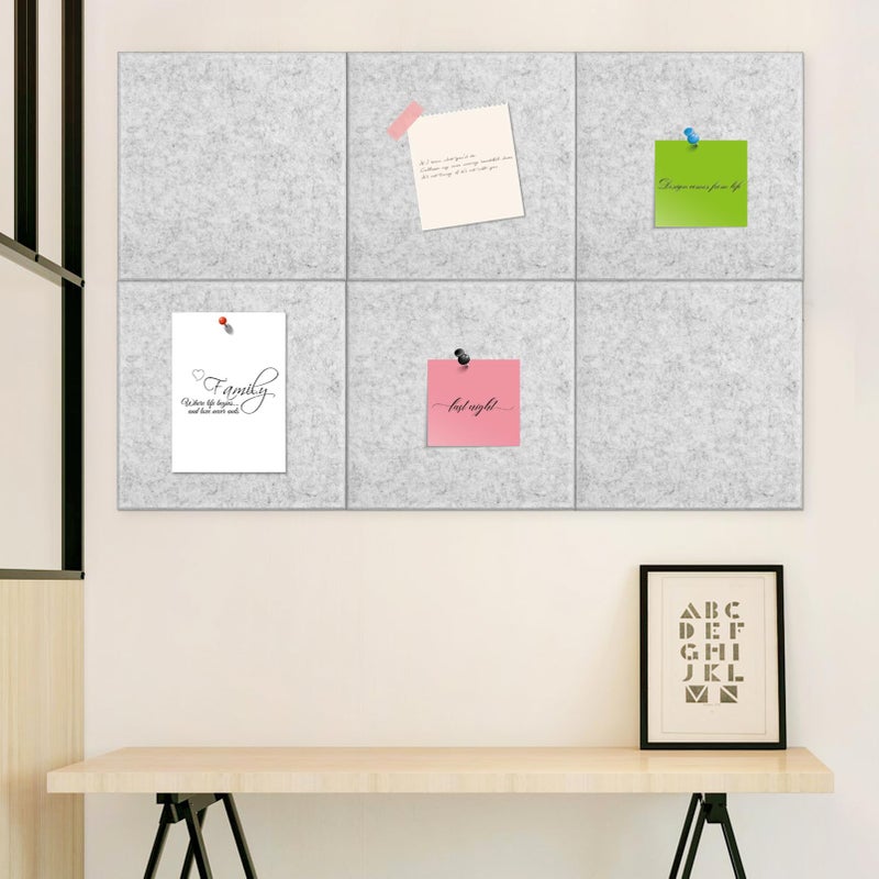 Silver Grey Adhesive Felt Bulletin Board 12 Pack Office Wall Tiles Memo Board - Image 5