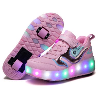 Unisex LED Skate Shoes Double-Wheel E66 pink two-wheel charging 
