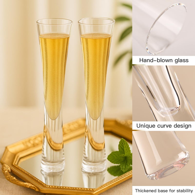 Physkoa Glass Champagne Flutes Set of 2 â€“ 5 oz Handmade Crystal Champagne Glass, Prosecco for Weddings Anniversary Valentine's Gifts - Image 3