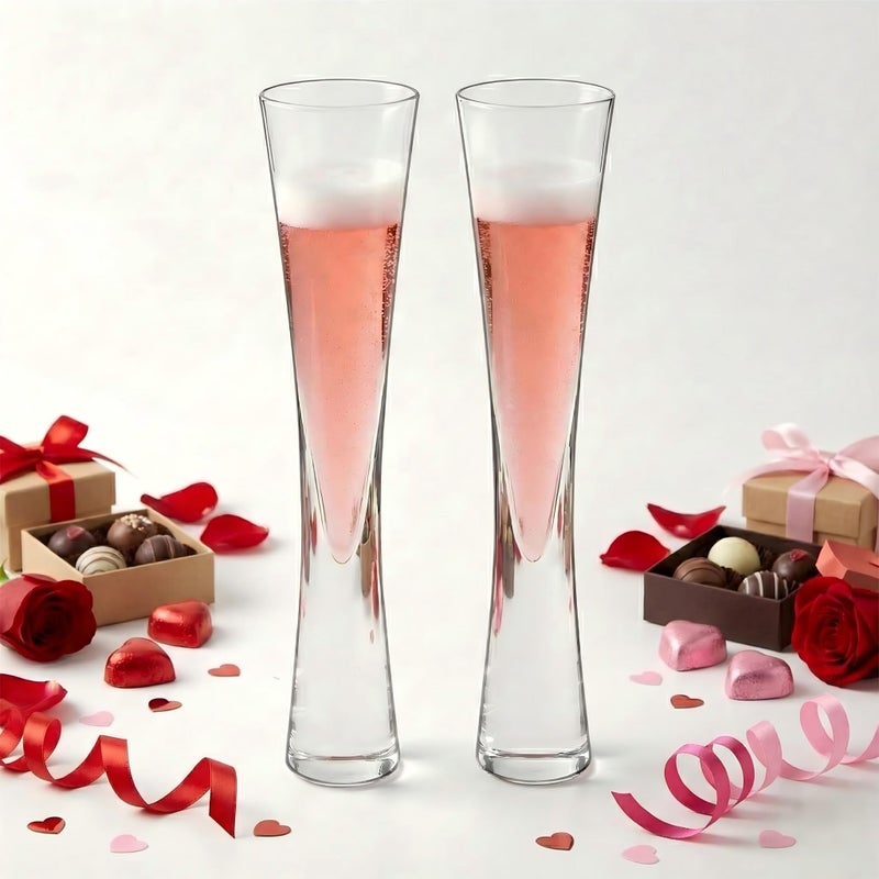 Physkoa Glass Champagne Flutes Set of 2 â€“ 5 oz Handmade Crystal Champagne Glass, Prosecco for Weddings Anniversary Valentine's Gifts - Image 1