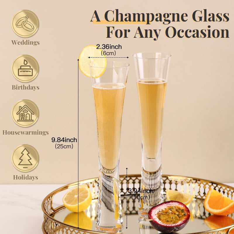Physkoa Glass Champagne Flutes Set of 2 â€“ 5 oz Handmade Crystal Champagne Glass, Prosecco for Weddings Anniversary Valentine's Gifts - Image 2
