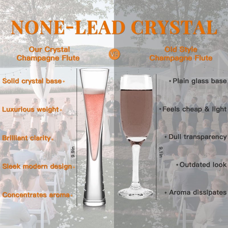 Physkoa Glass Champagne Flutes Set of 2 â€“ 5 oz Handmade Crystal Champagne Glass, Prosecco for Weddings Anniversary Valentine's Gifts - Image 4