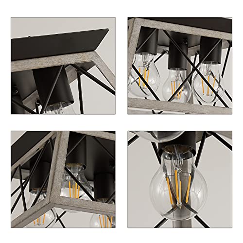 QS Q&S Farmhouse Ceiling Light Oak Semi Flush Mount Vintage 4-Light Square Rustic Island Light Fixtures for Entryway Hallway Dining Room Living Room Bedroom - Image 4