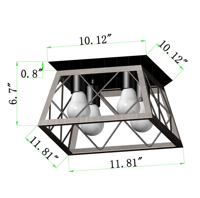 QS Q&S Farmhouse Ceiling Light Oak Semi Flush Mount Vintage 4-Light Square Rustic Island Light Fixtures for Entryway Hallway Dining Room Living Room Bedroom - Image 2