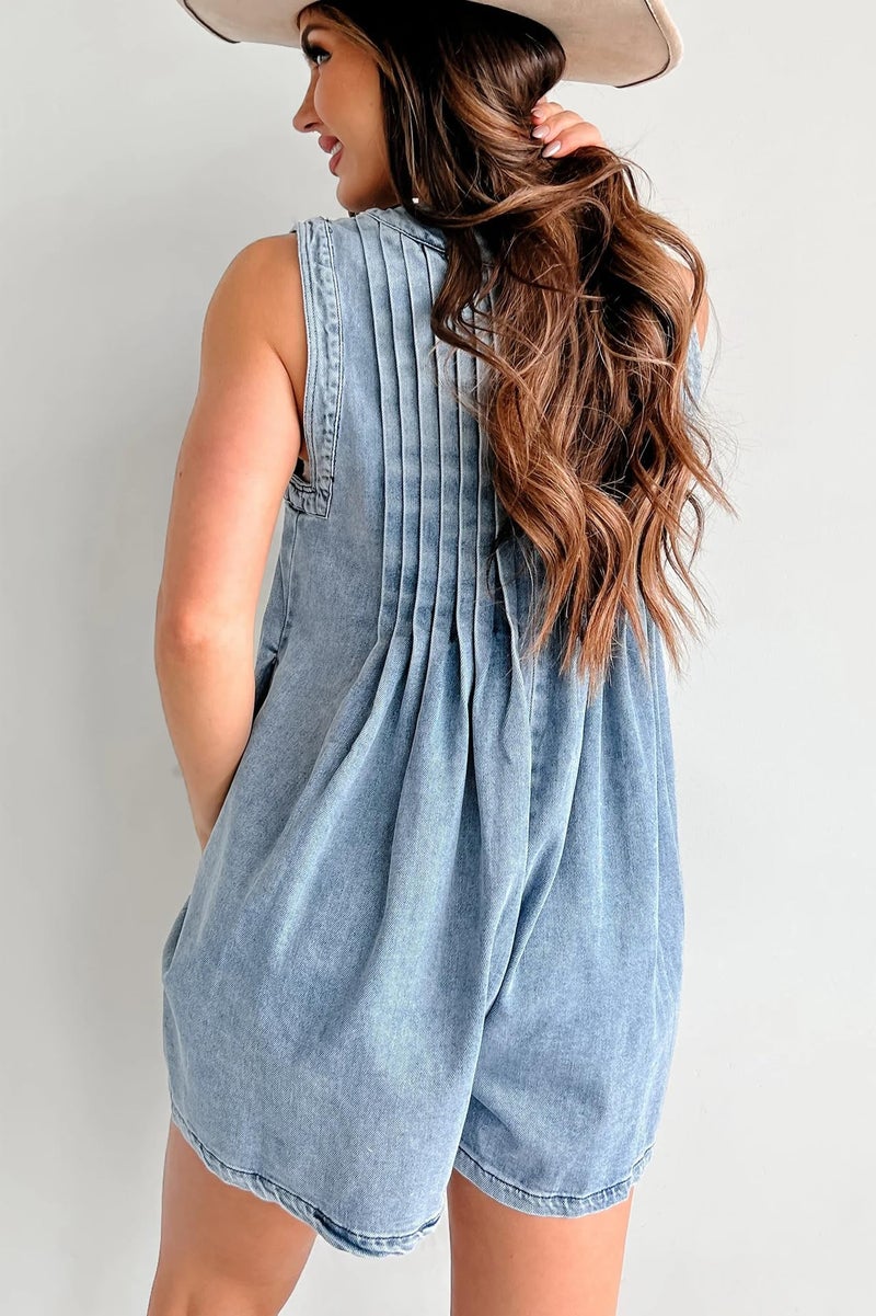 yoeasy Women's Sleeveless V Neck Shorts Denim Romper Tie Front Ruffle Cute Loose Jean Short Overalls with Pockets (Large, Light Blue) - Image 5