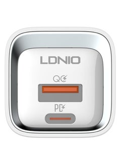 إل دينو LDNIO A2318C محول شحن سريع بقابس الاتحاد الأوروبي مع كابل من النوع C ومنافذ USB من النوع C بقدرة 20 وات - أبيض  - Image 1