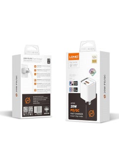 إل دينو LDNIO A2318C محول شحن سريع بقابس الاتحاد الأوروبي مع كابل من النوع C ومنافذ USB من النوع C بقدرة 20 وات - أبيض  - Image 4