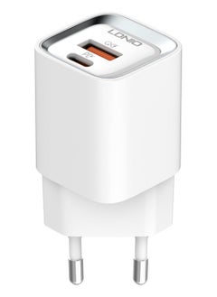إل دينو LDNIO A2318C محول شحن سريع بقابس الاتحاد الأوروبي مع كابل من النوع C ومنافذ USB من النوع C بقدرة 20 وات - أبيض  - Image 3