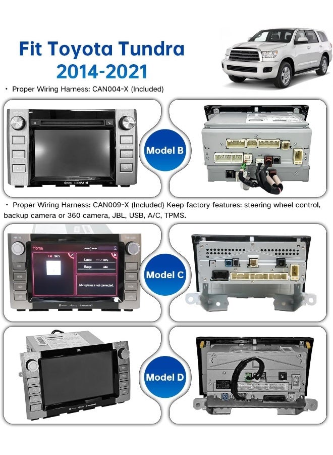 Vierex Fit Toyota Tundra Car Stereo Android Screen Toyota Tundra 2014-2021 With Apple Carplay Android Auto Wireless WiFi DSP AHD Camera Included Fast Interface Quick Boot (4+32GB Carplay 8CORE) - Image 3