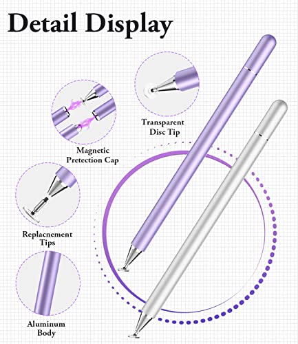 Luntak Stylus Pen for iPad, LUNTAK Stylus Pens for Apple/iPhone/Ipad pro/Mini/Air/Android/Microsoft/Surface All Capacitive Touch Screens Universal with 4 Replacement Tips (2 Pcs, Purple and Silver) - Image 5