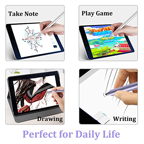 Luntak Stylus Pen for iPad, LUNTAK Stylus Pens for Apple/iPhone/Ipad pro/Mini/Air/Android/Microsoft/Surface All Capacitive Touch Screens Universal with 4 Replacement Tips (2 Pcs, Purple and Silver) - Image 3