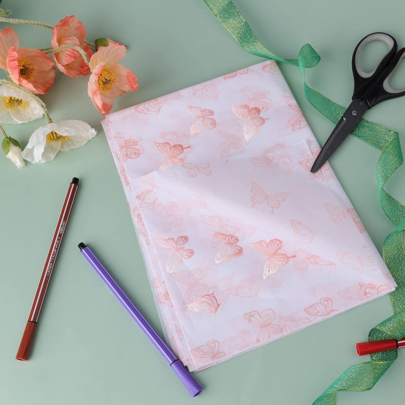KINBOM 30pcs 35 x 50cm/ 13.8 x 19.7 inch Butterfly Tissue Paper, Rose Gold Wrapping Paper Sheets Metallic Packing for DIY Crafts Baby Showers Birthday Wedding Gift Bags - Image 4