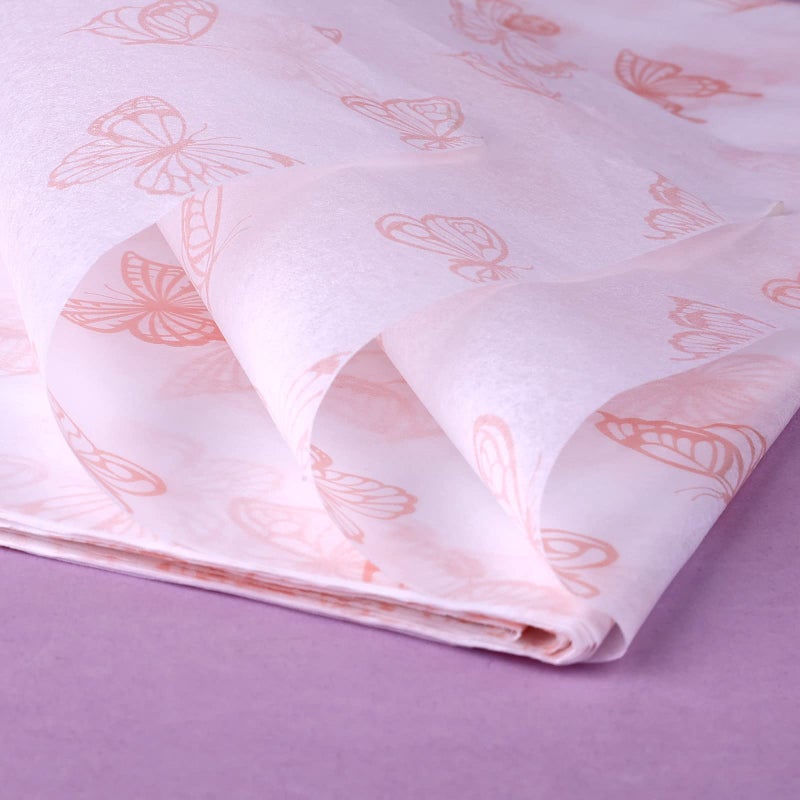 KINBOM 30pcs 35 x 50cm/ 13.8 x 19.7 inch Butterfly Tissue Paper, Rose Gold Wrapping Paper Sheets Metallic Packing for DIY Crafts Baby Showers Birthday Wedding Gift Bags - Image 3