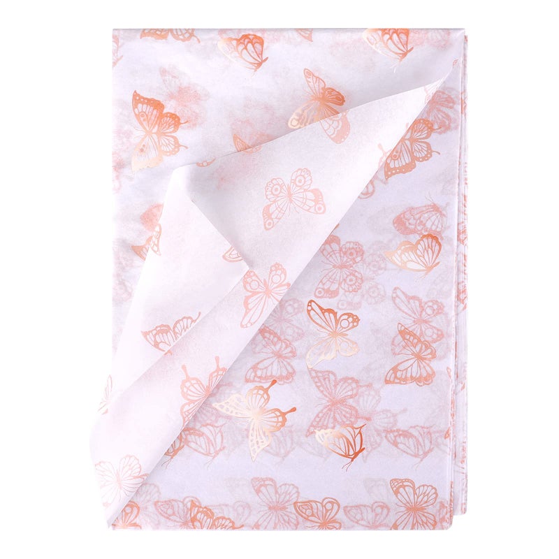KINBOM 30pcs 35 x 50cm/ 13.8 x 19.7 inch Butterfly Tissue Paper, Rose Gold Wrapping Paper Sheets Metallic Packing for DIY Crafts Baby Showers Birthday Wedding Gift Bags - Image 1