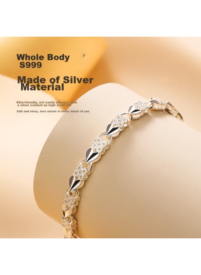 Manhe S999 Sterling Silver Four-leaf Clover Bracelet, Women's Beaded Bracelet, elry, Birthday Gift For Wife, Qixi Festival Gift For Girlfriend - Image 2