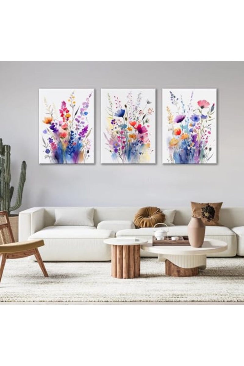 QIYFFBN 3Pcs Framed Flower Pictures Canvas Wall Art Floral Botanical Prints Wildflower Plant Pictures Wall Decor Floral Oil Paintings Posters Colorful Watercolor Floral Prints(12x16in x3Pcs Framed) - Image 4