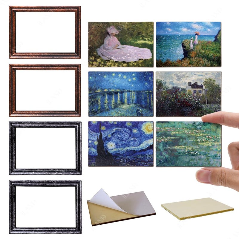 iland Miniature Dollhouse Accessories for Dollhouse Furniture on 1:12 Scale, Frames w/Printed Classic Impressionist Paintings Set (4 Frames & Impressionist Paintings) - Image 1