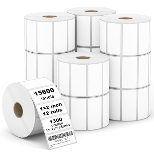 Labelebal 【15600 Labels/12 Rolls】 3-Proof 1" Core Labelebal 2" x 1" Direct Thermal Label (51mm x 25mm) Multipurpose Shipping Address Barcodes Labels Compatible for Zebra & Rollo Desktop Label Printer - Image 1