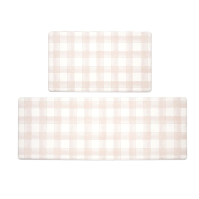 FRESHMINT Modern Farmhouse Plaid 2 Piece Set Kitchen Mats for Floor Anti Fatigue Waterproof & Non-Skid Kitchen Rugs Cushioned Kitchen Mat for Standing Washable Comfort Desk Kitchen Runners - Image 1