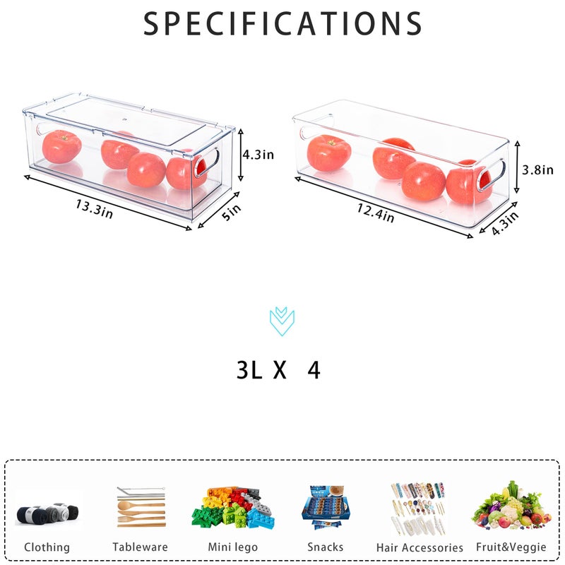 MineSign 4Pack Stackable Fridge Drawers Pull-out Storage Bins with Handle Clear Food Container for Refrigerator Plastic Dresser Organizer Fruit&Veggie Keeper for Freezer Cabinet Kitchen Organization - Image 3