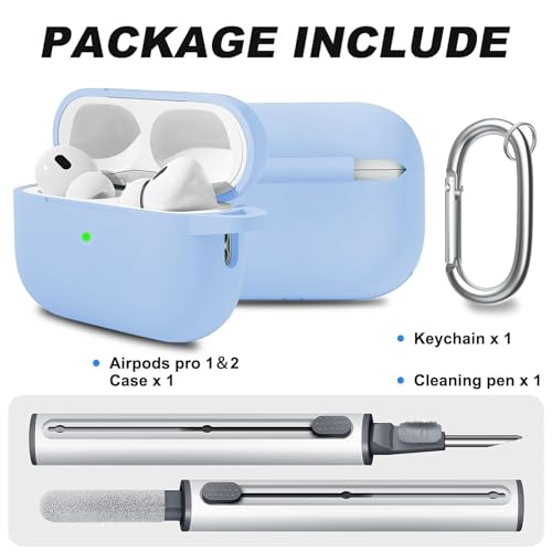 MOLOVA AirPod Pro Case Cover with Cleaner Kit, Soft Silicone Cover for AirPods Pro Case 2nd/1st Comes with Keychain for Women Men,Suitable Cases for Airpods Pro 2nd Generation Case and 1st-Denim Blue - Image 2
