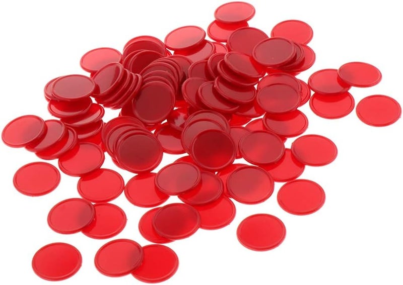 klarako 100Pcs 25mm Plastic Learning Counters Disks Bingo Chip Counting Discs Markers for Math Practice and Poker Chips Game Tokens in Barrel  Red, 0.98in - Image 5