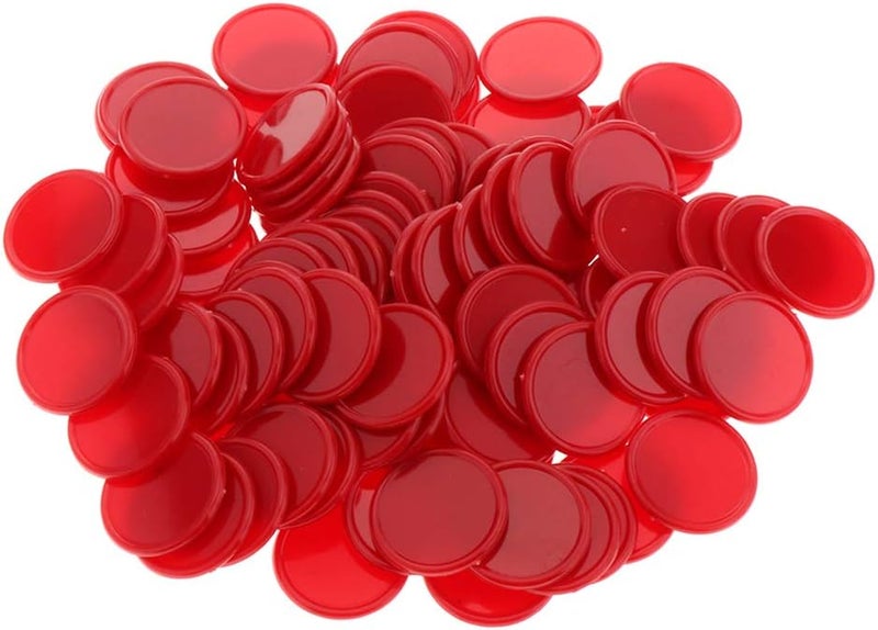 klarako 100Pcs 25mm Plastic Learning Counters Disks Bingo Chip Counting Discs Markers for Math Practice and Poker Chips Game Tokens in Barrel  Red, 0.98in - Image 2