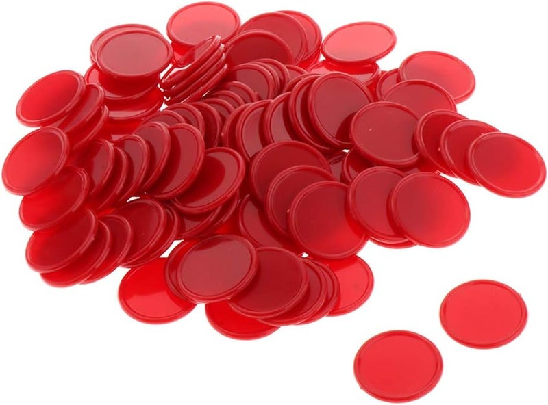 klarako 100Pcs 25mm Plastic Learning Counters Disks Bingo Chip Counting Discs Markers for Math Practice and Poker Chips Game Tokens in Barrel  Red, 0.98in - Image 3
