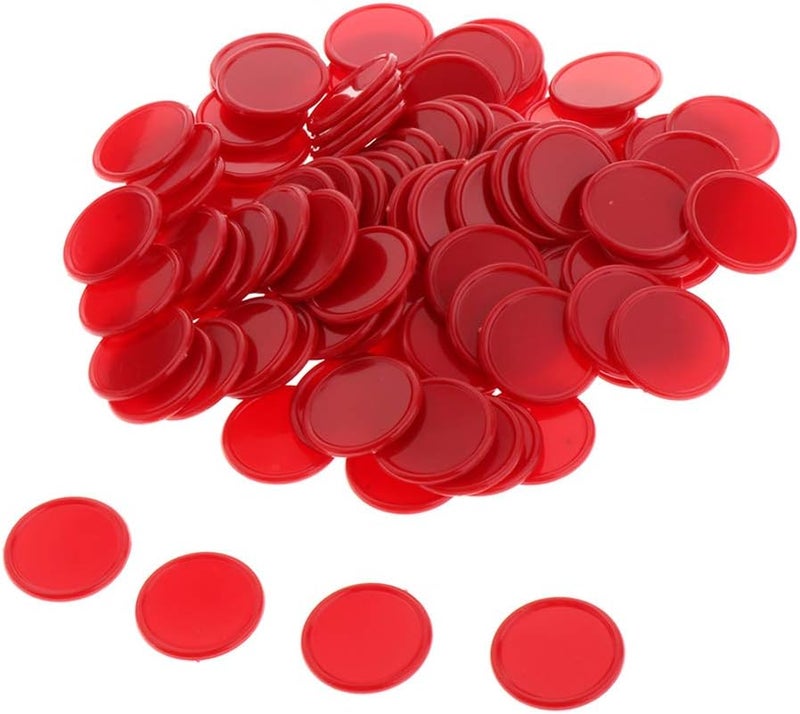 klarako 100Pcs 25mm Plastic Learning Counters Disks Bingo Chip Counting Discs Markers for Math Practice and Poker Chips Game Tokens in Barrel  Red, 0.98in - Image 4