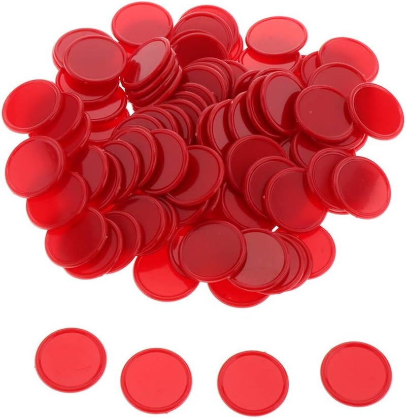klarako 100Pcs 25mm Plastic Learning Counters Disks Bingo Chip Counting Discs Markers for Math Practice and Poker Chips Game Tokens in Barrel  Red, 0.98in - Image 1