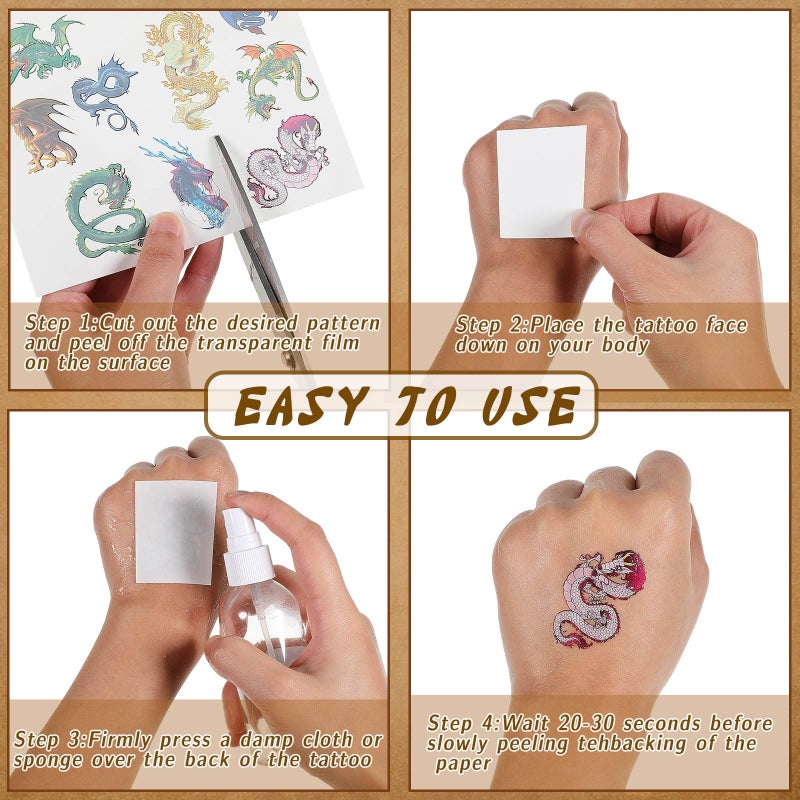 Maitys 288 Pieces 18 Sheets Dragon Temporary Tattoos Stickers, Dragon Birthday Party Favor Supplies Waterproof Tattoos for Kids Adults Good Party Decor Classroom Prizes Rewards - Image 3