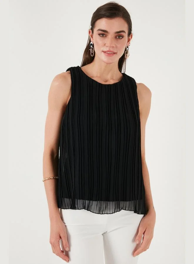 ليلا بلوزة شيفون نسائية بياقة مستديرة وحمالات سميكة ومبطنة بمقاس قياسي