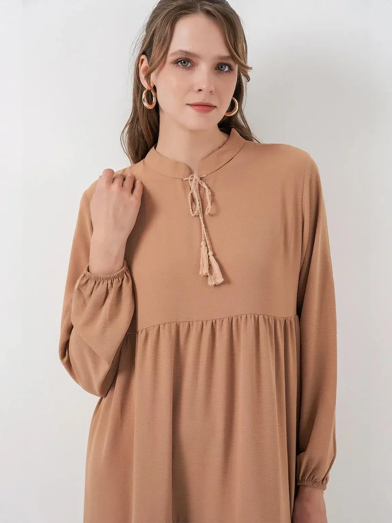 Big Dart Beige Natural BDART Maxi Dress with Bow Detail for Women | Best Price UAE