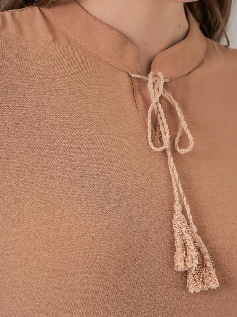 Big Dart Beige Natural BDART Maxi Dress with Bow Detail for Women | Best Price UAE