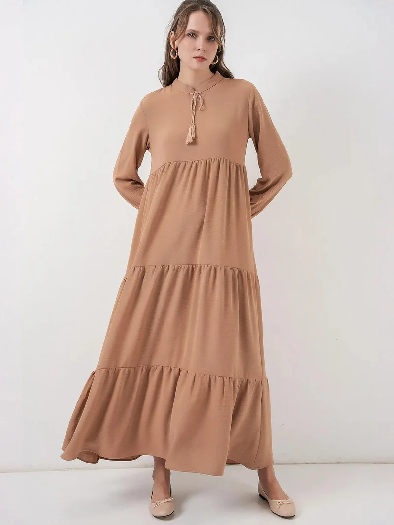 Big Dart Beige Natural BDART Maxi Dress with Bow Detail for Women | Best Price UAE
