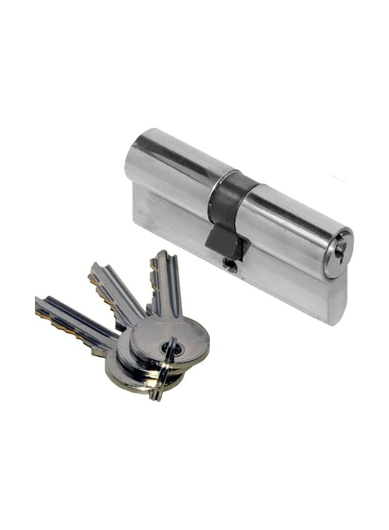 KNP Cylinder Lock With Both Sise Keys High Strength Key Cylinder For Family Safety For Home Office (Stainless Steel) 80 mm
