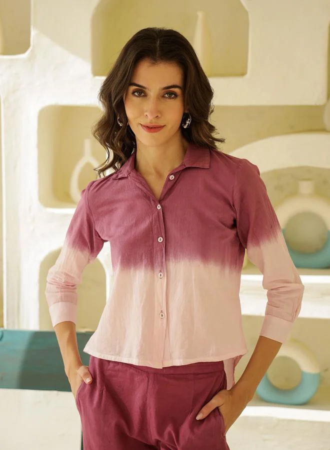 sanskrutihomes sanskrutihomes Dip Dye Printed Cotton Shirt and Pyjama Set