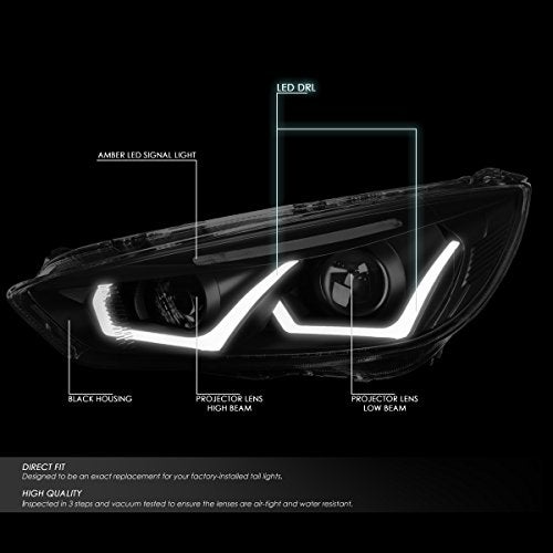 DNA MOTORING مجموعة مصابيح أمامية بروجيكتور من DNA MOTORING متوافقة مع فورد فوكس 2015-2018 مع هيكل أسود وعدسة مدخنة وزاوية واضحة HLHPLLEDFF16BKSMCL1 - Image 3