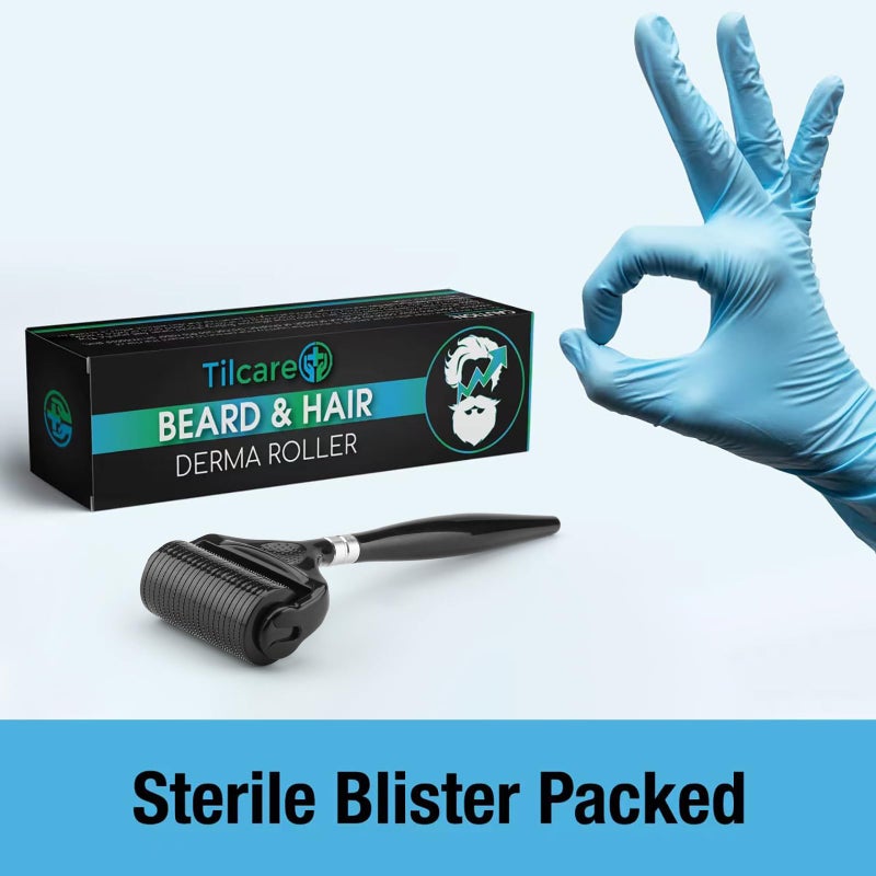 Tilcare Beard and Hair Ultra Wide Derma Roller (1Pack) by Tilcare - Sterile 1200 Grade A Titanium Microneedles Titanium Derma Roller 0.25mm - Image 4