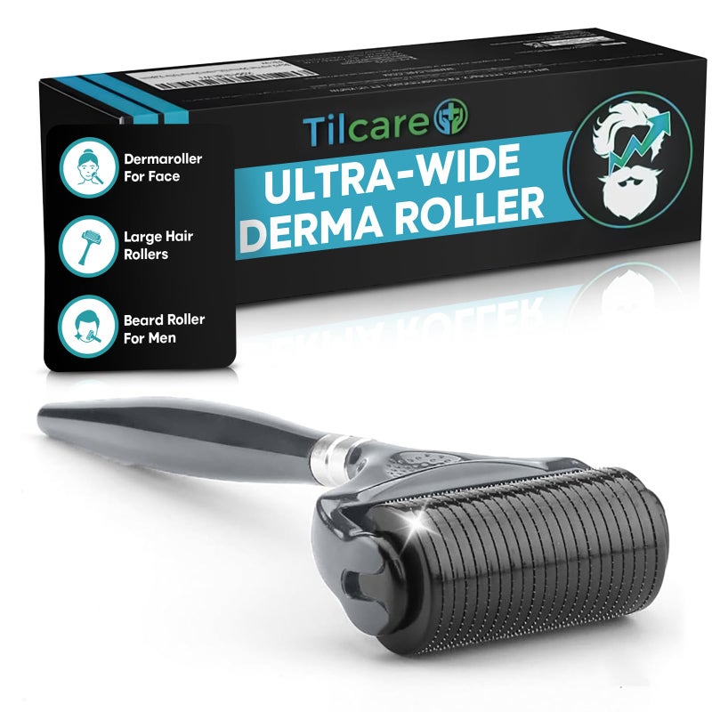 Tilcare Beard and Hair Ultra Wide Derma Roller (1Pack) by Tilcare - Sterile 1200 Grade A Titanium Microneedles Titanium Derma Roller 0.25mm - Image 1