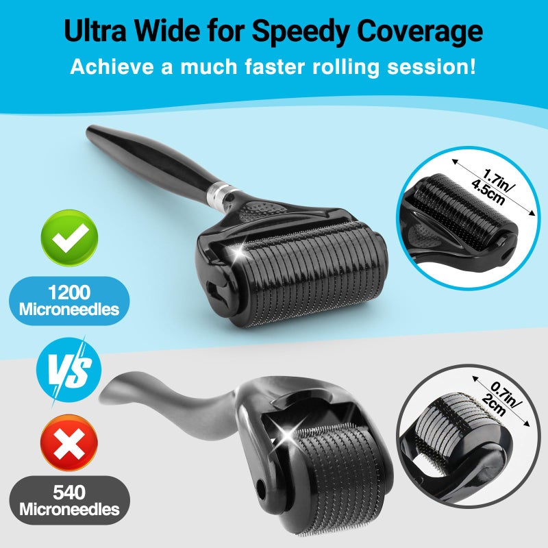 Tilcare Beard and Hair Ultra Wide Derma Roller (1Pack) by Tilcare - Sterile 1200 Grade A Titanium Microneedles Titanium Derma Roller 0.25mm - Image 3